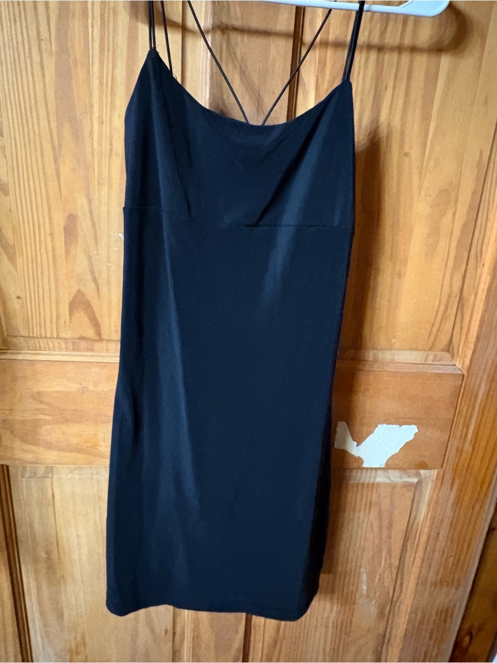 Sleek Black Slip Mini Dress with Spaghetti Straps